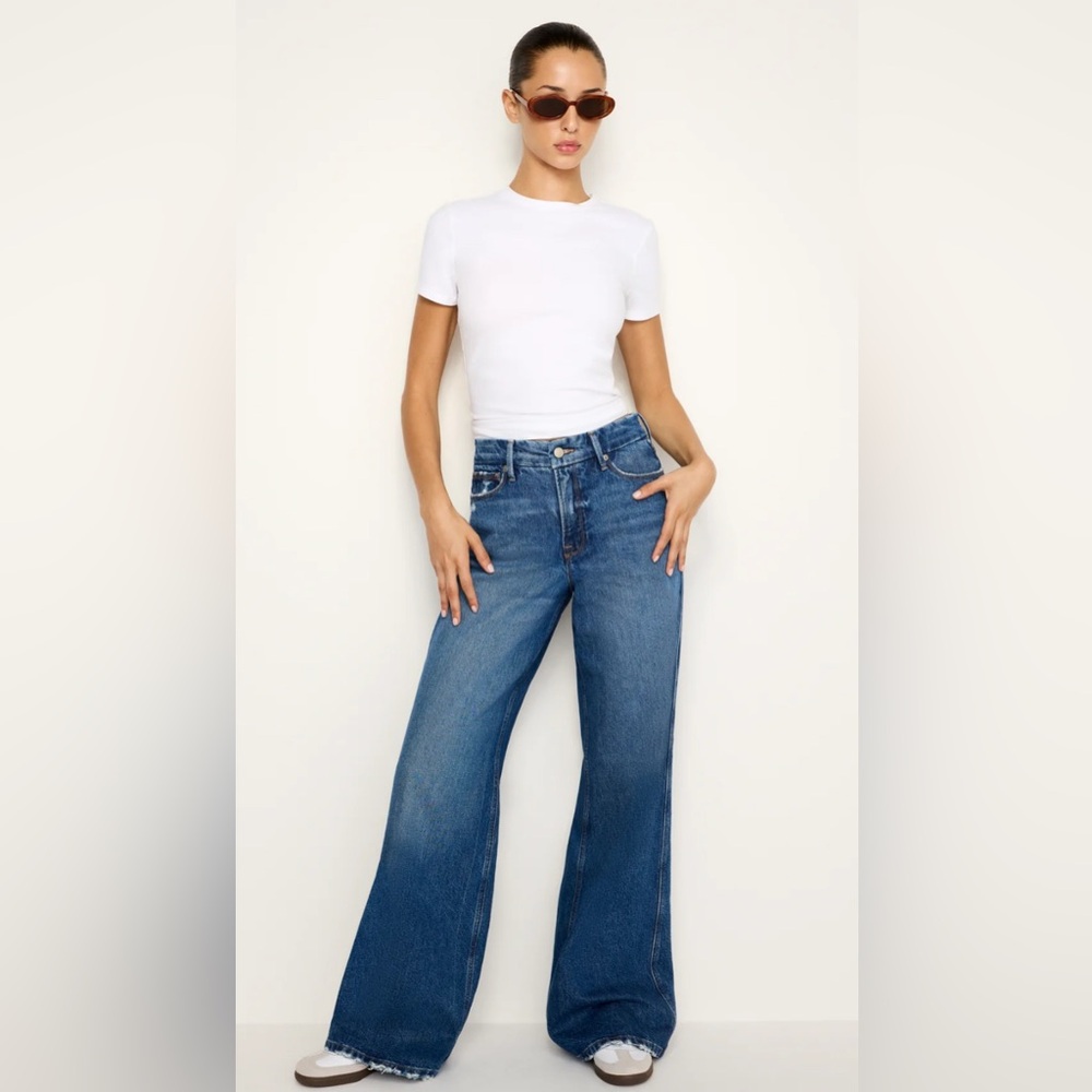 Good American Good Skate High Rise Wide Leg Light Blue Denim Jeans Size 10 NWT